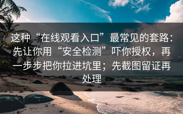 这种“在线观看入口”最常见的套路：先让你用“安全检测”吓你授权，再一步步把你拉进坑里；先截图留证再处理